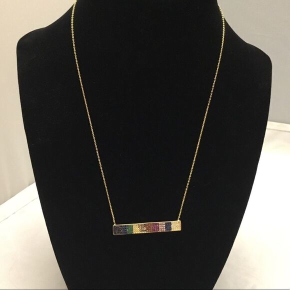 Crystal Rainbow Bar Pendant Necklace (G2) - Picture 1 of 7
